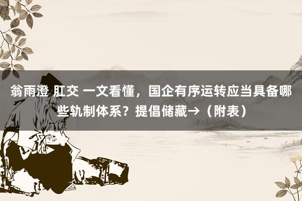 翁雨澄 肛交 一文看懂，国企有序运转应当具备哪些轨制体系？提倡储藏→（附表）